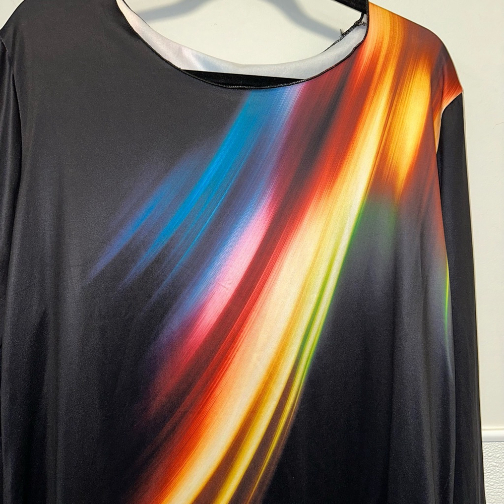 Women's Long Sleeve Top 3XL Black Multi-color Rainbow Vibrant Asymmetrical - Picture 4 of 9